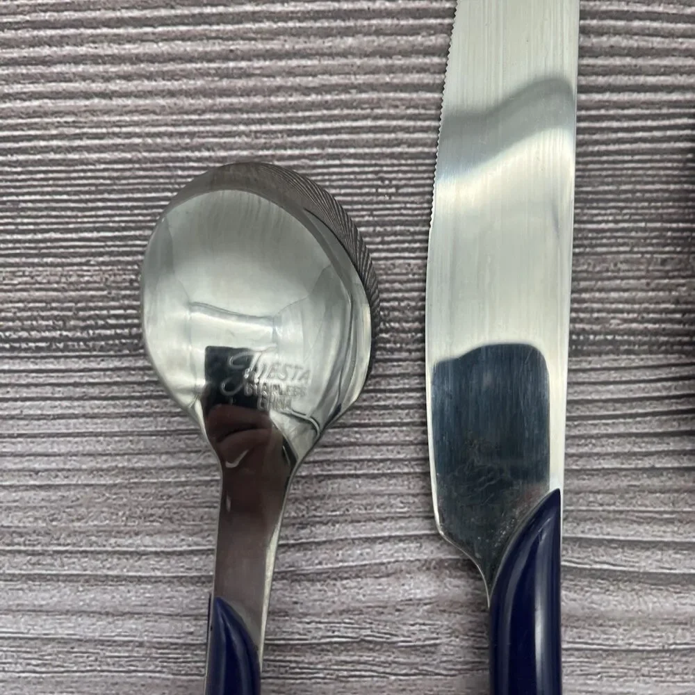 Fiesta Swirl Flatware Silverware 3 Piece Set Stainless 1990s - Blue Dark Navy